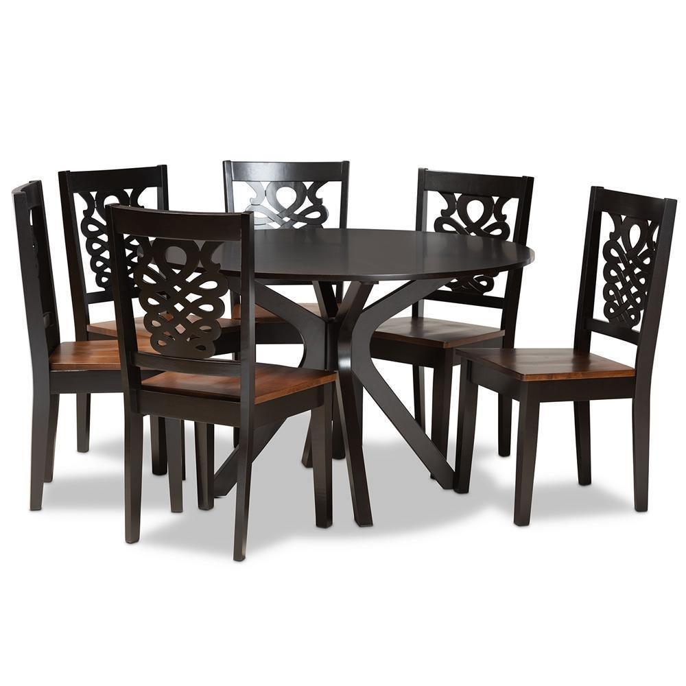 Liese Modern and Contemporary Transitional Two-Tone Dark Brown and Walnut Brown Finished Wood 7-Piece Dining Set FredCo