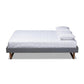 Liliya Mid-Century Modern Dark Grey Fabric Upholstered Walnut Brown Finished Wood Full Size Platform Bed Frame FredCo