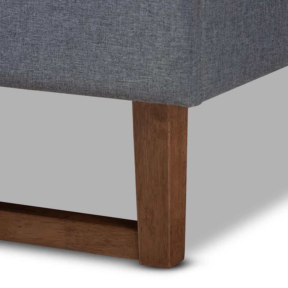 Liliya Mid-Century Modern Dark Grey Fabric Upholstered Walnut Brown Finished Wood Full Size Platform Bed Frame FredCo