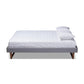 Liliya Mid-Century Modern Light Grey Fabric Upholstered Walnut Brown Finished Wood Full Size Platform Bed Frame FredCo