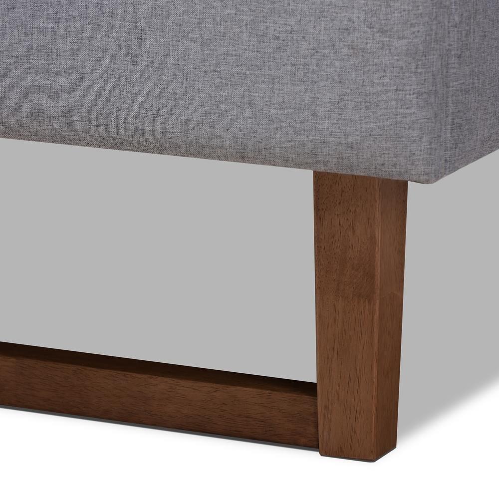 Liliya Mid-Century Modern Light Grey Fabric Upholstered Walnut Brown Finished Wood Full Size Platform Bed Frame FredCo