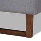 Liliya Mid-Century Modern Light Grey Fabric Upholstered Walnut Brown Finished Wood Full Size Platform Bed Frame FredCo