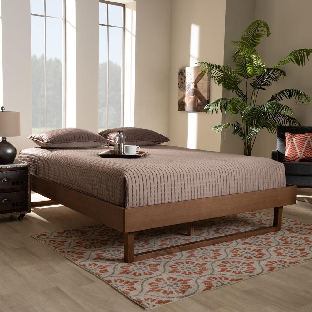 Liliya Mid-Century Modern Walnut Brown Finished Wood Full Size Platform Bed Frame FredCo