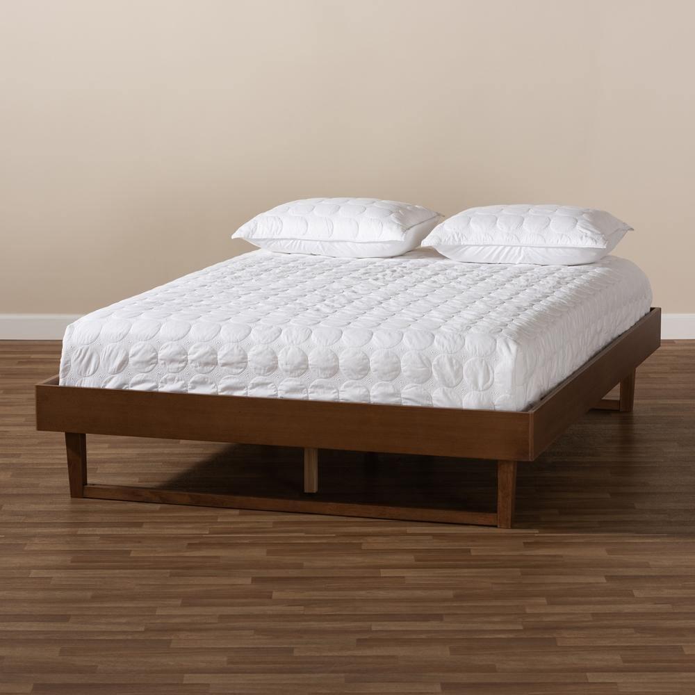 Liliya Mid-Century Modern Walnut Brown Finished Wood Full Size Platform Bed Frame FredCo
