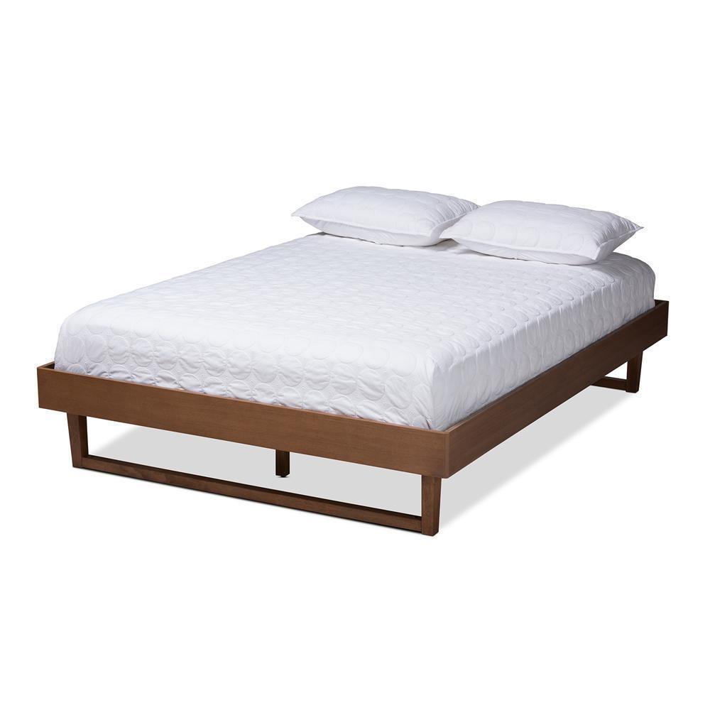 Liliya Mid-Century Modern Walnut Brown Finished Wood Full Size Platform Bed Frame FredCo