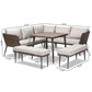 Lillian Modern and Contemporary Light Grey Upholstered and Brown Finished 5-Piece Woven Rattan Outdoor Patio Set FredCo