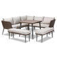 Lillian Modern and Contemporary Light Grey Upholstered and Brown Finished 5-Piece Woven Rattan Outdoor Patio Set FredCo