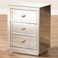 Lina Modern and Contemporary Hollywood Regency Glamour Style Mirrored Three Drawer Nightstand Bedside Table FredCo