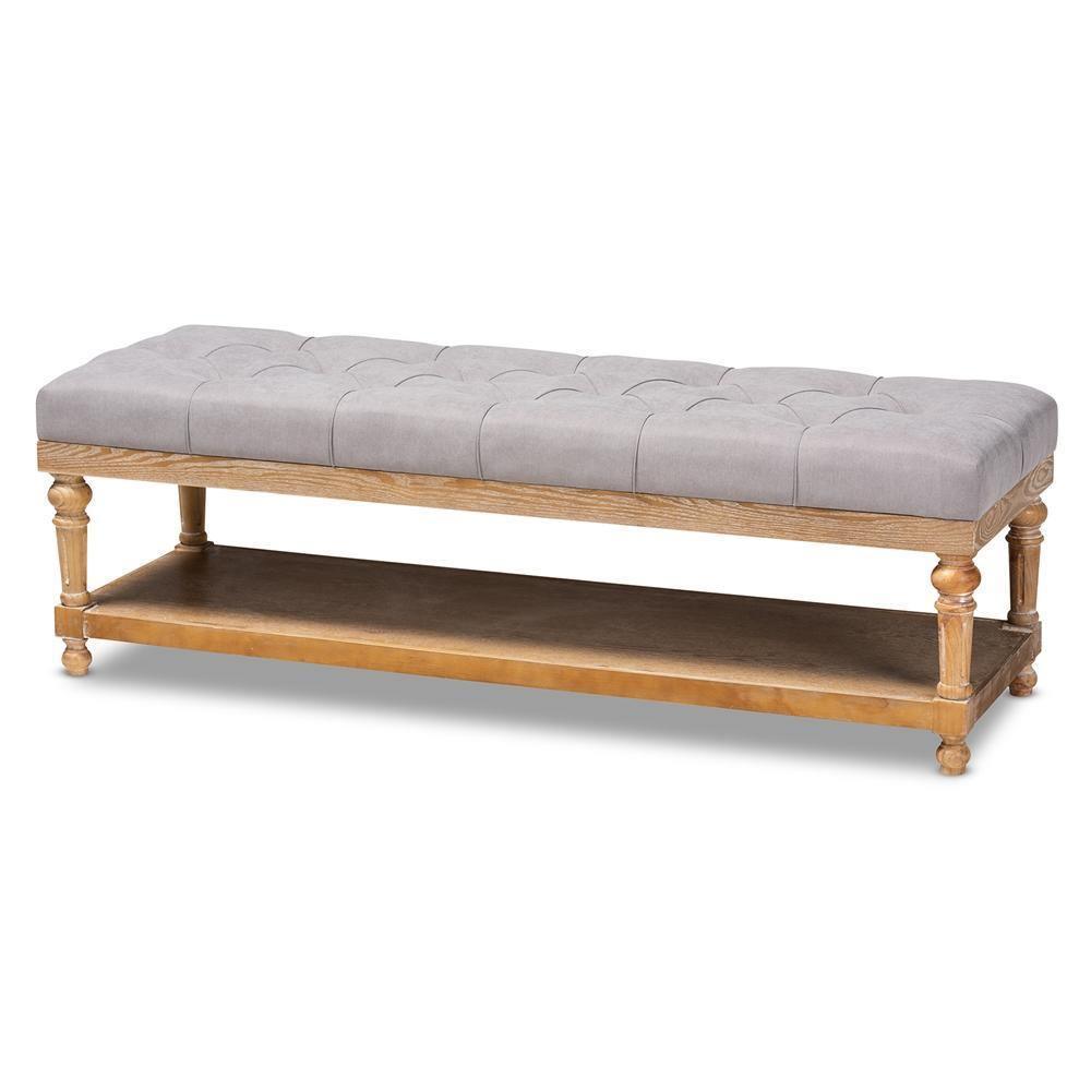 Linda Modern and Rustic Grey Linen Fabric Upholstered and Greywashed Wood Storage Bench FredCo
