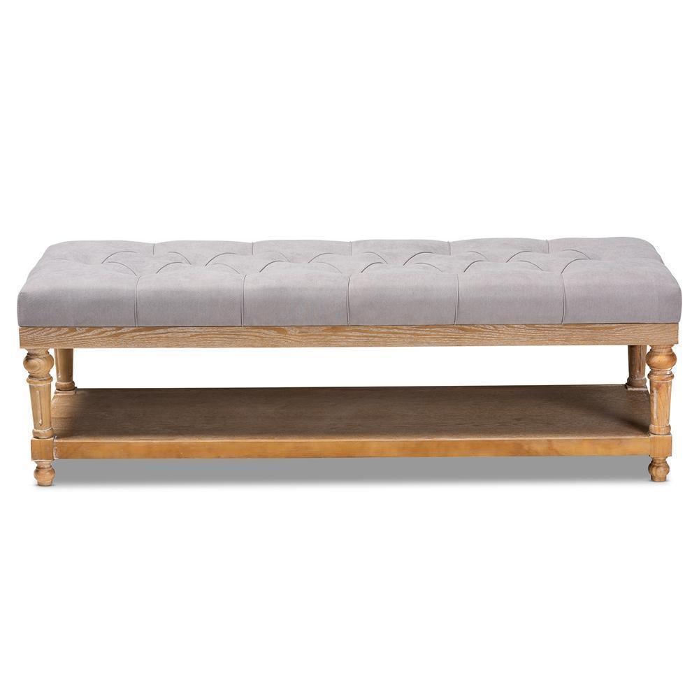 Linda Modern and Rustic Grey Linen Fabric Upholstered and Greywashed Wood Storage Bench FredCo
