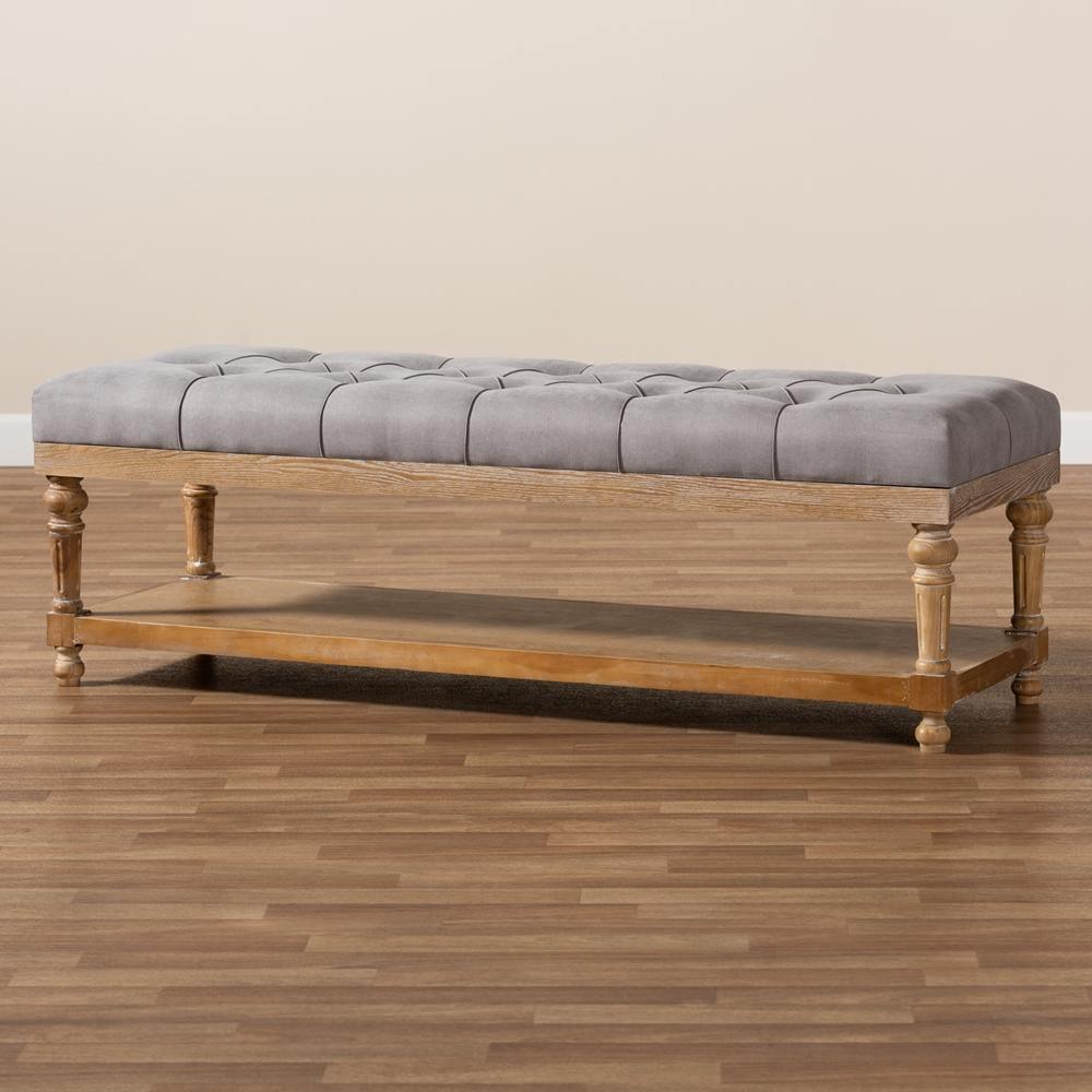 Linda Modern and Rustic Grey Linen Fabric Upholstered and Greywashed Wood Storage Bench FredCo