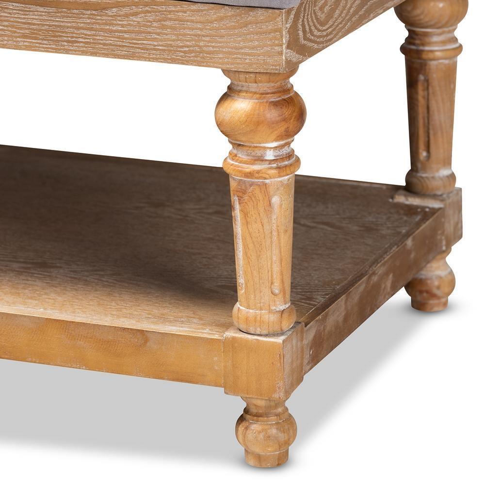 Linda Modern and Rustic Grey Linen Fabric Upholstered and Greywashed Wood Storage Bench FredCo