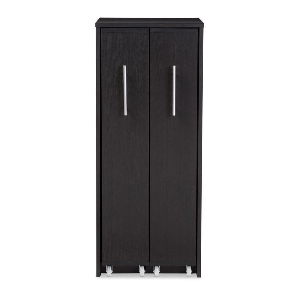 Lindo Dark Brown Wood Bookcase with Two Pulled-out Doors Shelving Cabinet FredCo