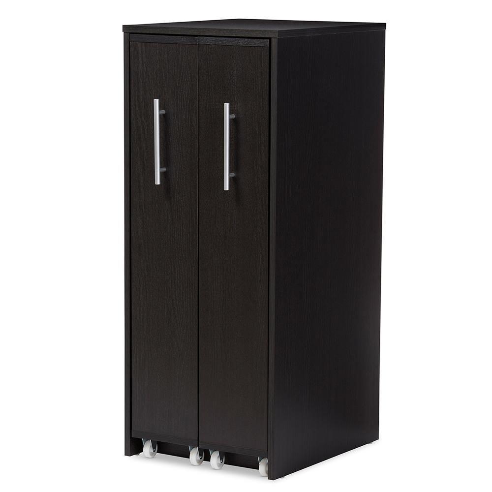 Lindo Dark Brown Wood Bookcase with Two Pulled-out Doors Shelving Cabinet FredCo