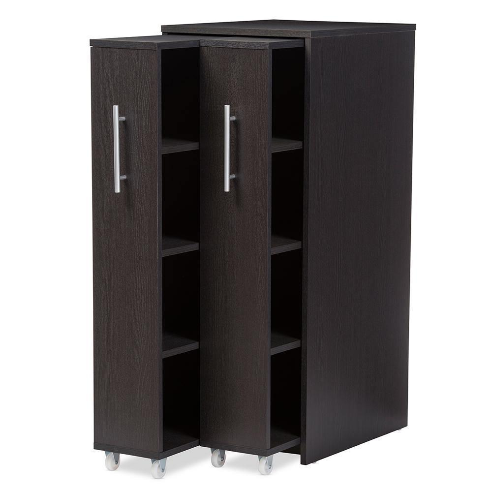 Lindo Dark Brown Wood Bookcase with Two Pulled-out Doors Shelving Cabinet FredCo