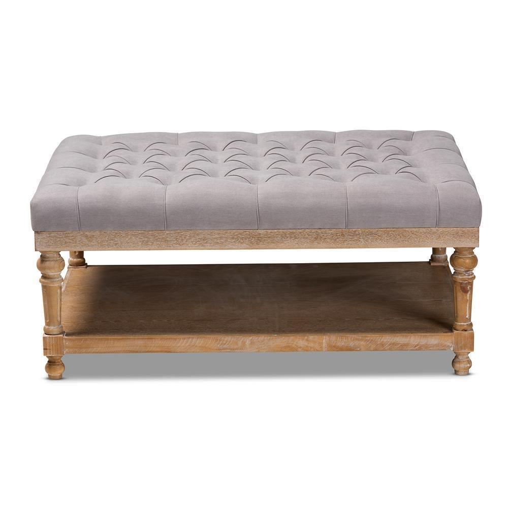 Lindsey Modern and Rustic Grey Linen Fabric Upholstered and Greywashed Wood Cocktail Ottoman FredCo