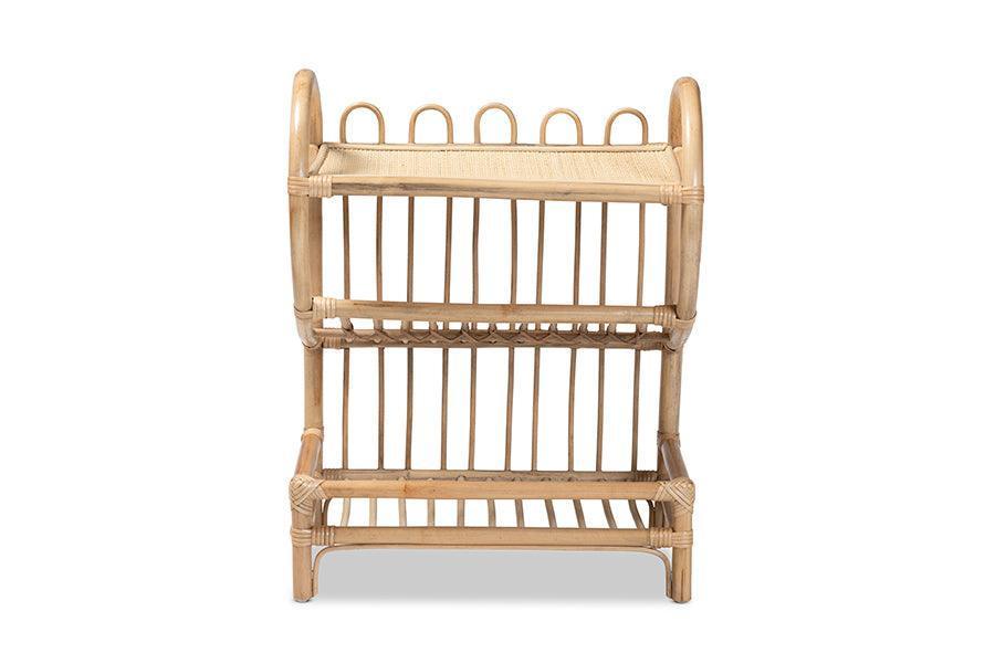 Liora Modern Bohemian Natural Brown Finished Rattan 2-Tier Display Shelf FredCo