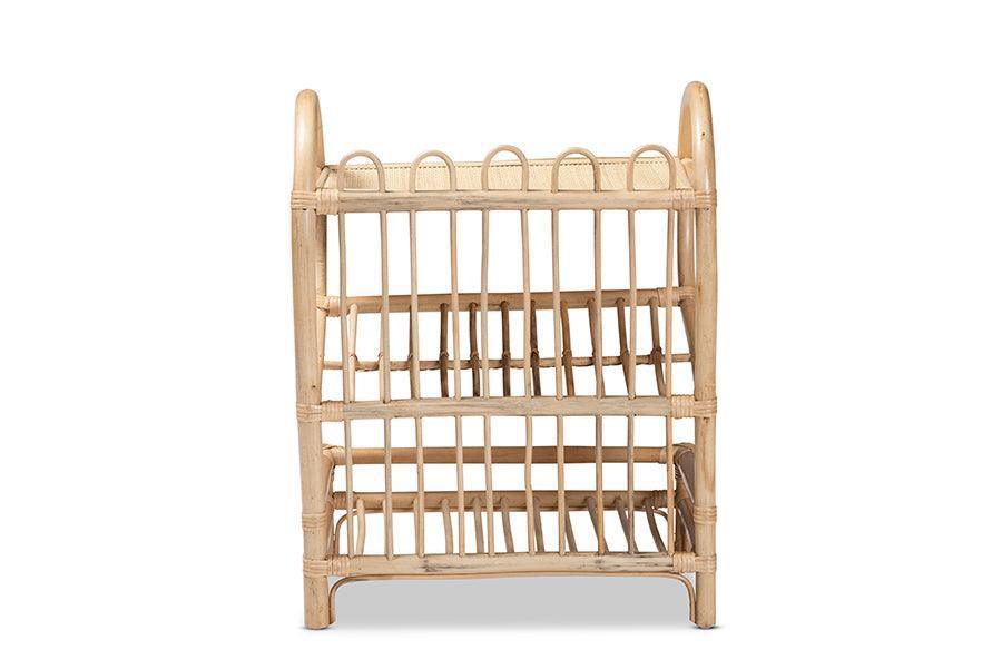Liora Modern Bohemian Natural Brown Finished Rattan 2-Tier Display Shelf FredCo