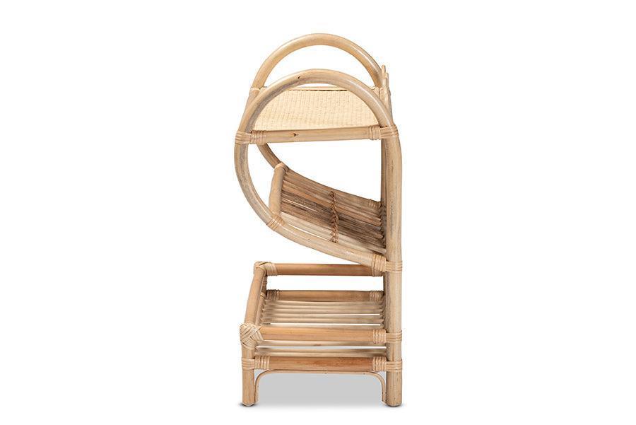 Liora Modern Bohemian Natural Brown Finished Rattan 2-Tier Display Shelf FredCo