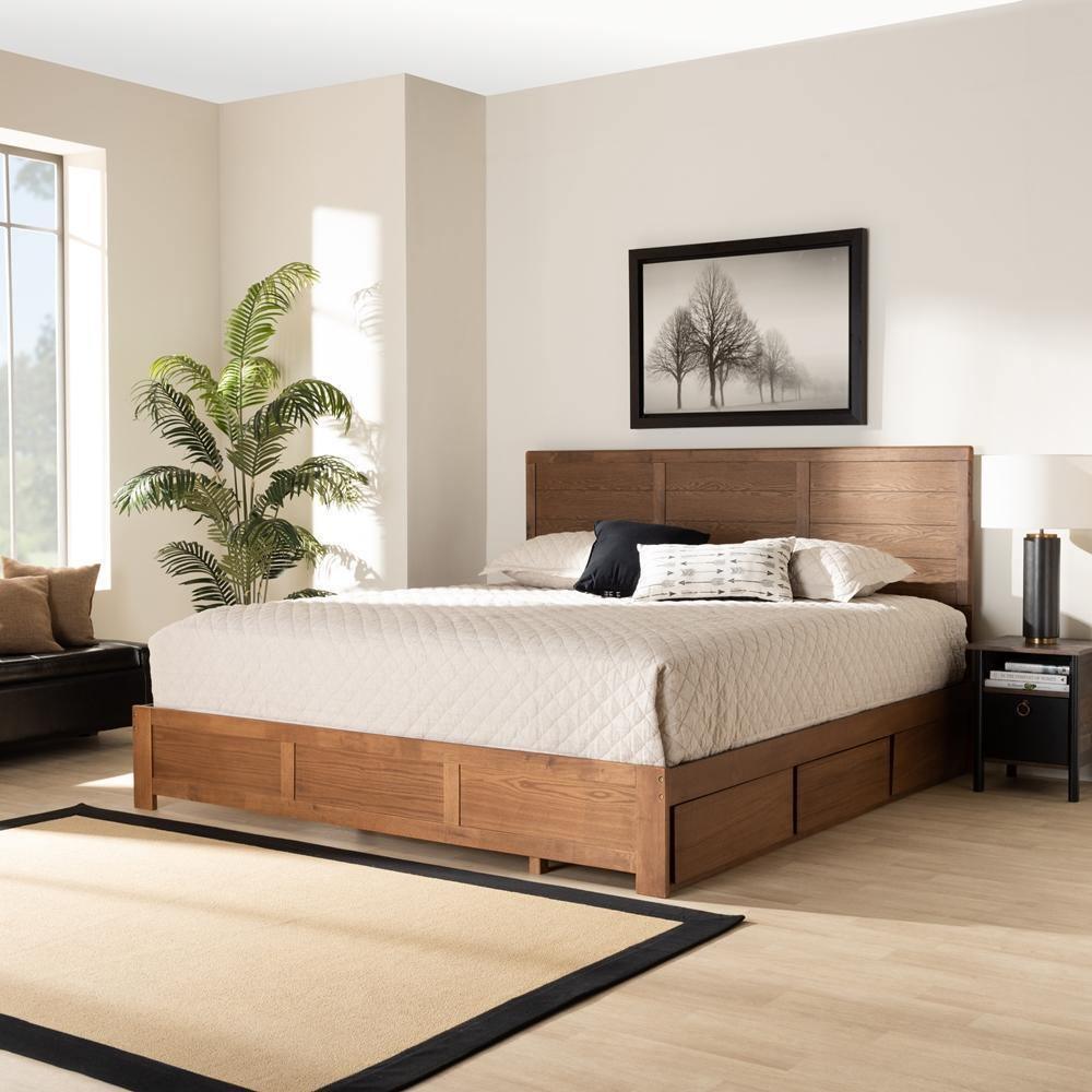 Lisa Modern and Contemporary Transitional Ash Walnut Brown Finished Wood King Size 3-Drawer Platform Storage Bed FredCo