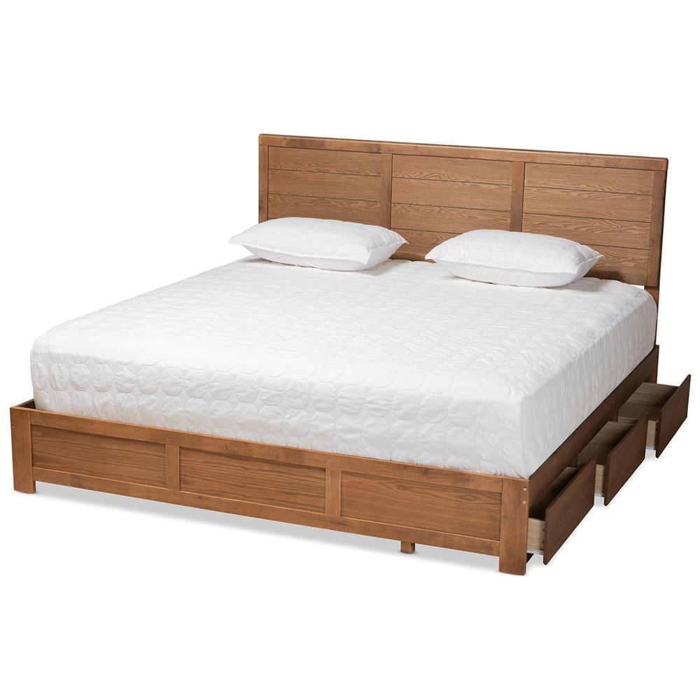 Lisa Modern and Contemporary Transitional Ash Walnut Brown Finished Wood King Size 3-Drawer Platform Storage Bed FredCo