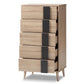 Lisen Mid-Century Modern Light Oak and Grey 5-Drawer Chest FredCo
