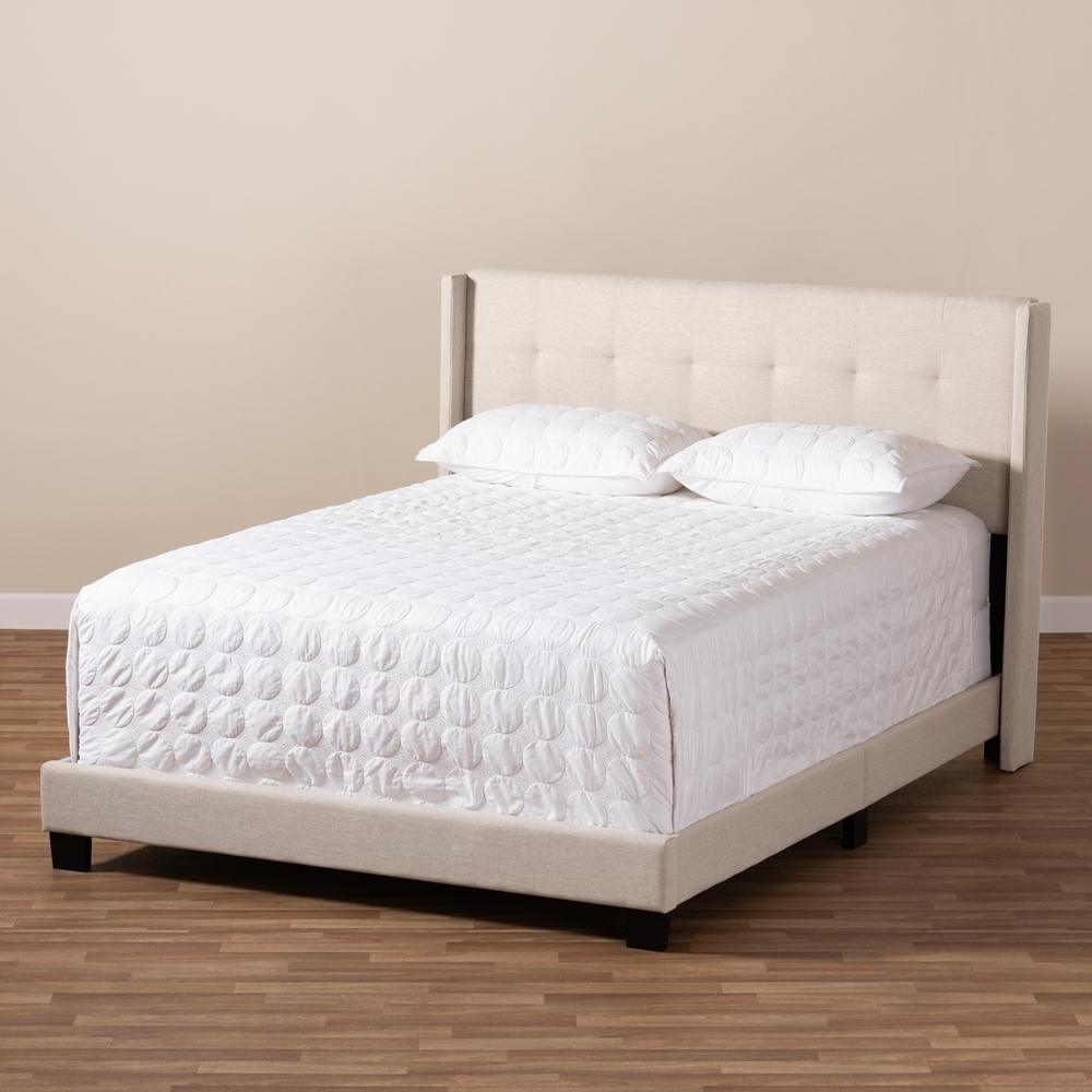 Lisette Modern and Contemporary Beige Fabric Upholstered Queen Size Bed FredCo