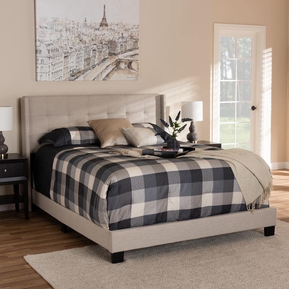 Lisette Modern and Contemporary Beige Fabric Upholstered Queen Size Bed FredCo