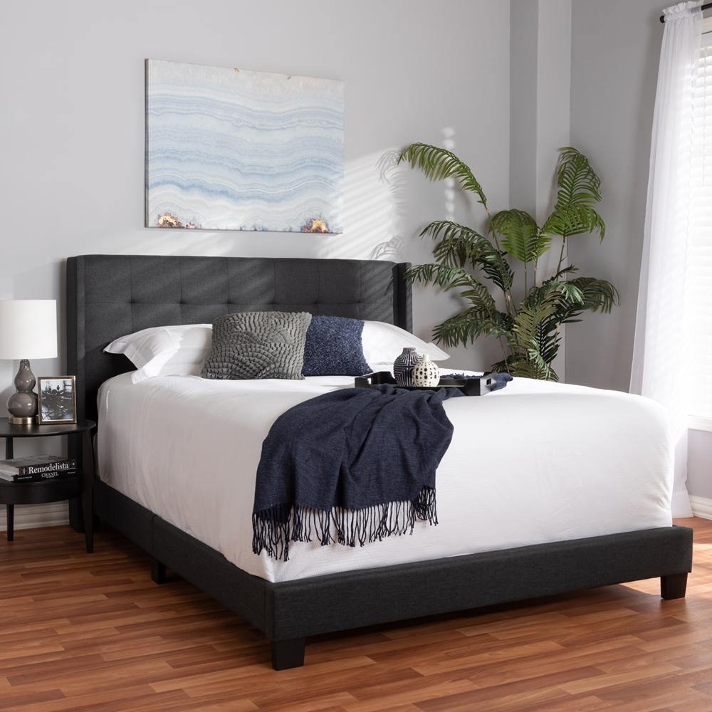 Lisette Modern and Contemporary Charcoal Grey Fabric Upholstered Full Size Bed FredCo