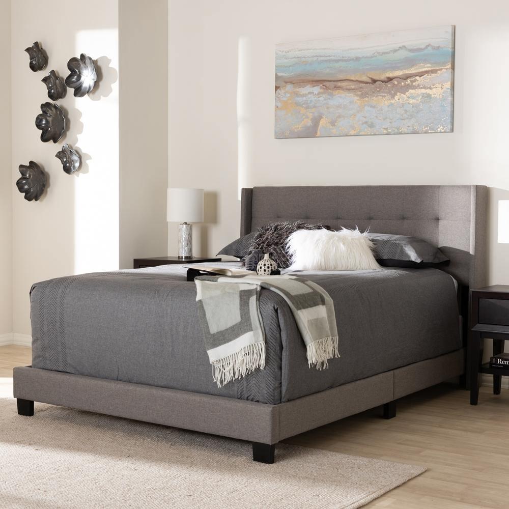 Lisette Modern and Contemporary Grey Fabric Upholstered Full Size Bed FredCo