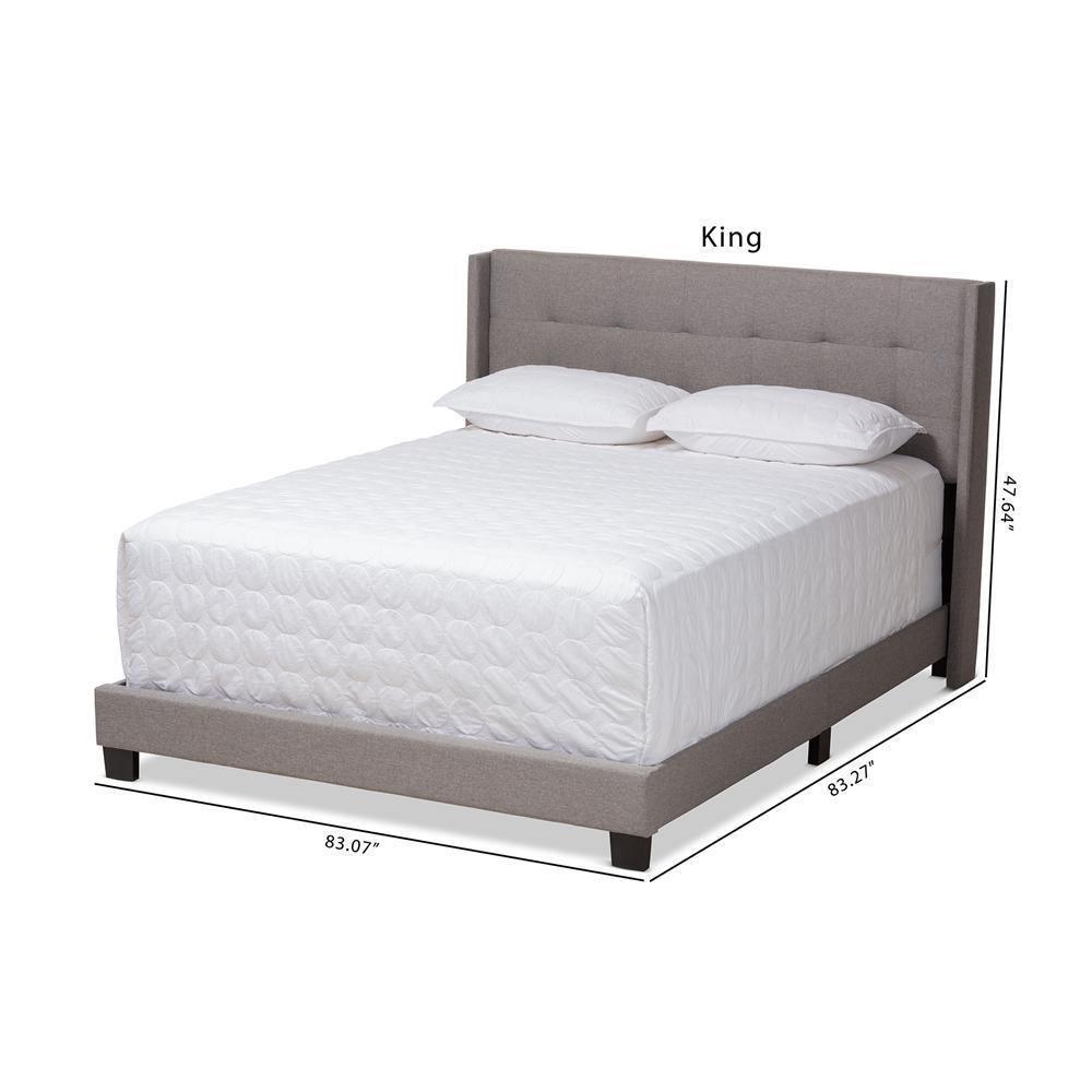 Lisette Modern and Contemporary Grey Fabric Upholstered King Size Bed FredCo