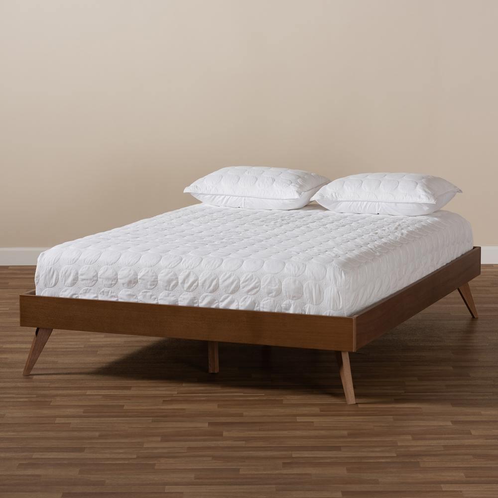 Lissette Mid-Century Modern Walnut Brown Finished Wood Full Size Platform Bed Frame FredCo