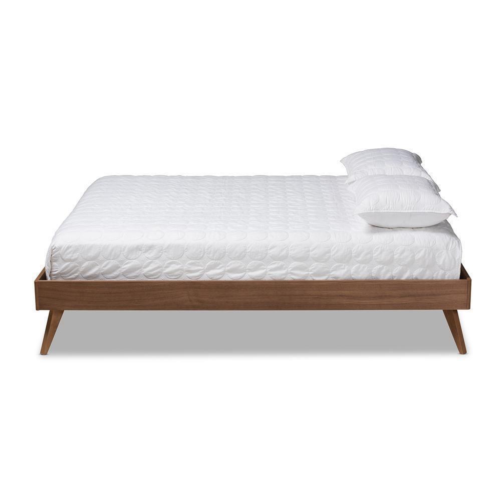 Lissette Mid-Century Modern Walnut Brown Finished Wood Queen Size Platform Bed Frame FredCo