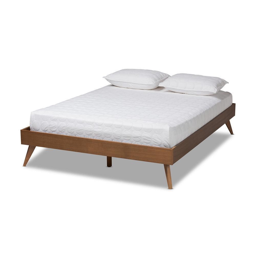 Lissette Mid-Century Modern Walnut Brown Finished Wood Queen Size Platform Bed Frame FredCo