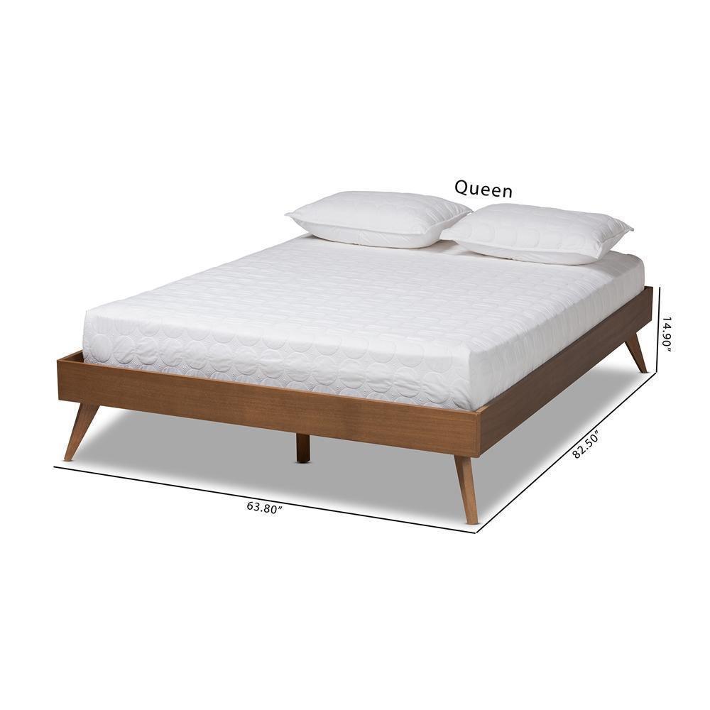 Lissette Mid-Century Modern Walnut Brown Finished Wood Queen Size Platform Bed Frame FredCo