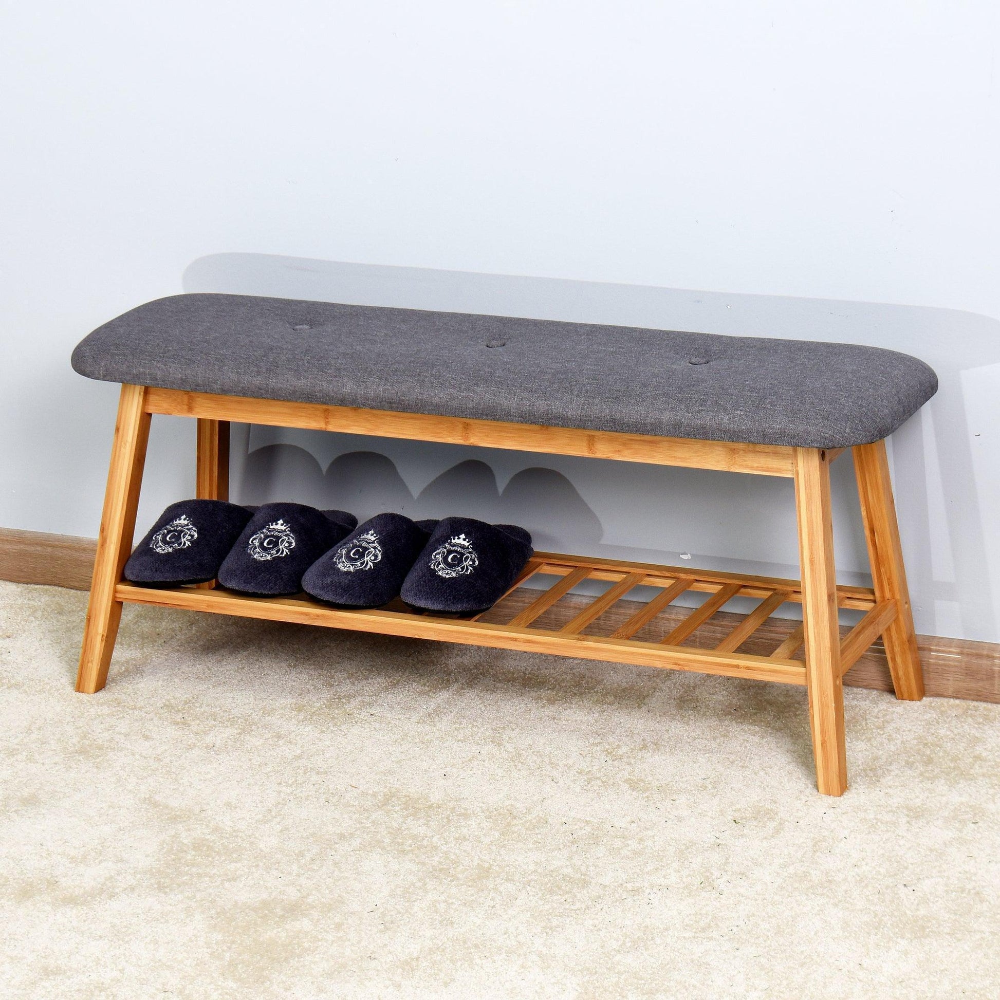 Living Room Bamboo Bench Entryway Shoe Rack 39.3 x 12 x 17.3 inch FredCo