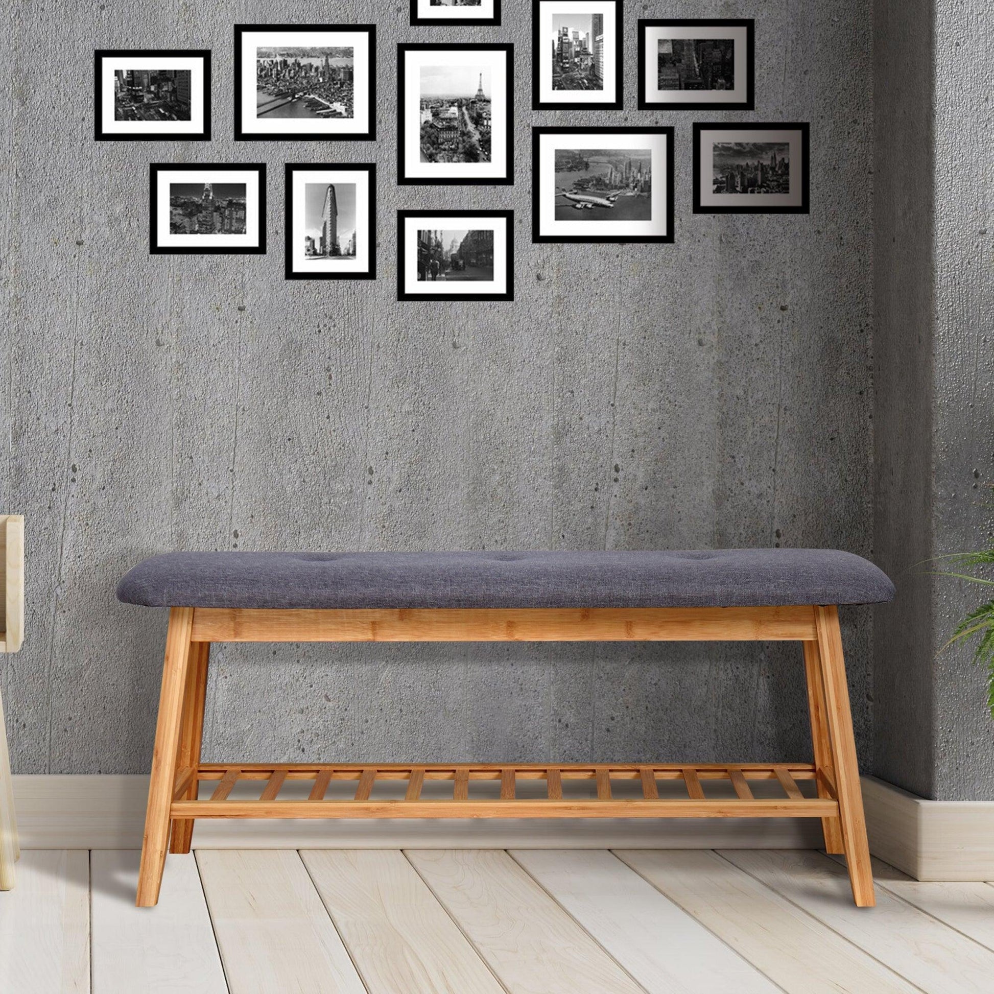 Living Room Bamboo Bench Entryway Shoe Rack 39.3 x 12 x 17.3 inch FredCo