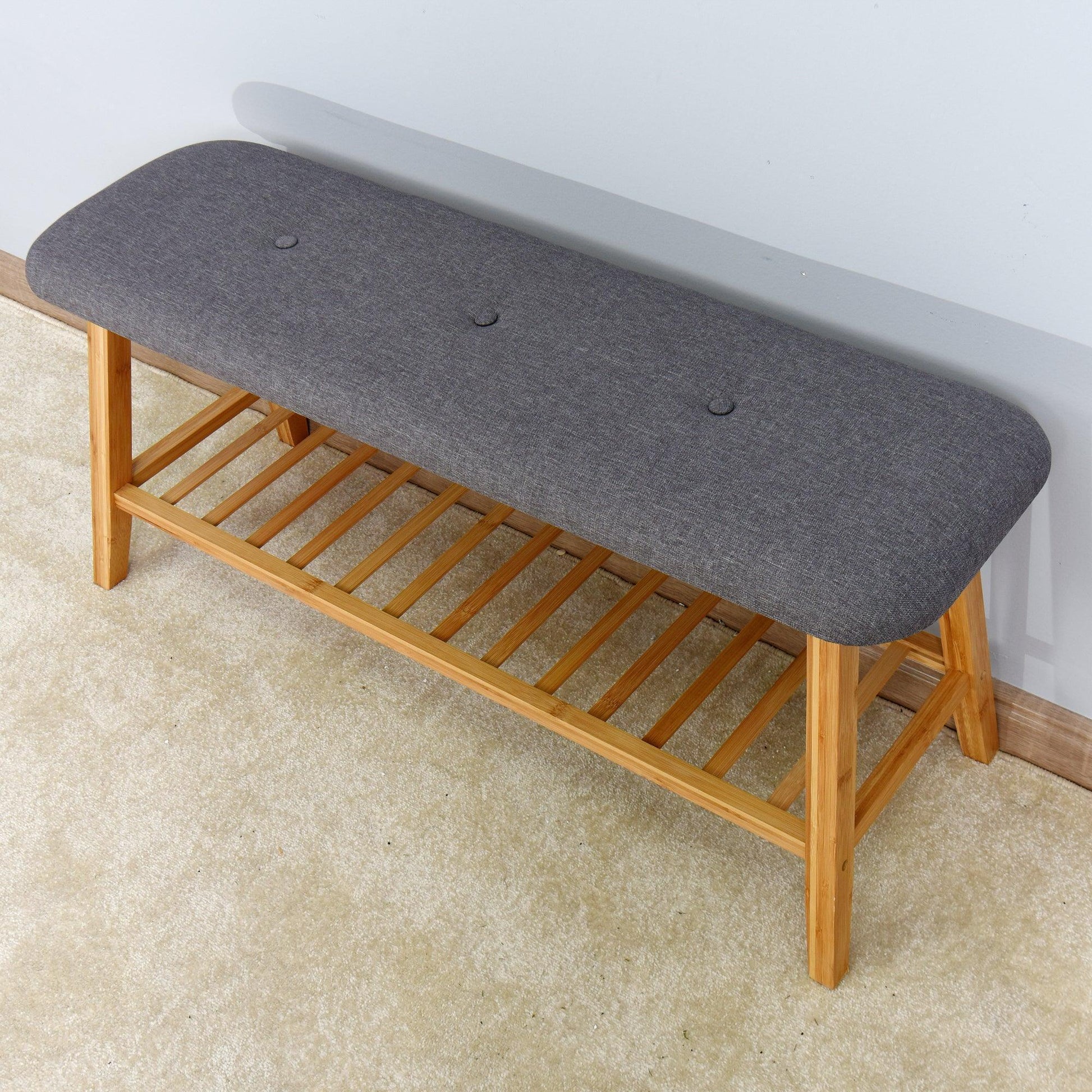 Living Room Bamboo Bench Entryway Shoe Rack 39.3 x 12 x 17.3 inch FredCo