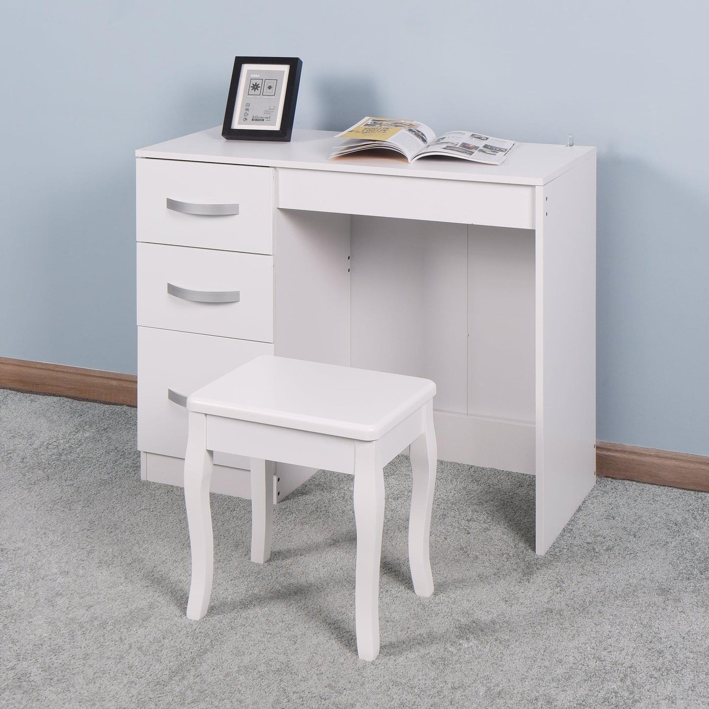 Living Room Wooden Dress Table，Bedroom Wooden Desk with 3 Drawers FredCo