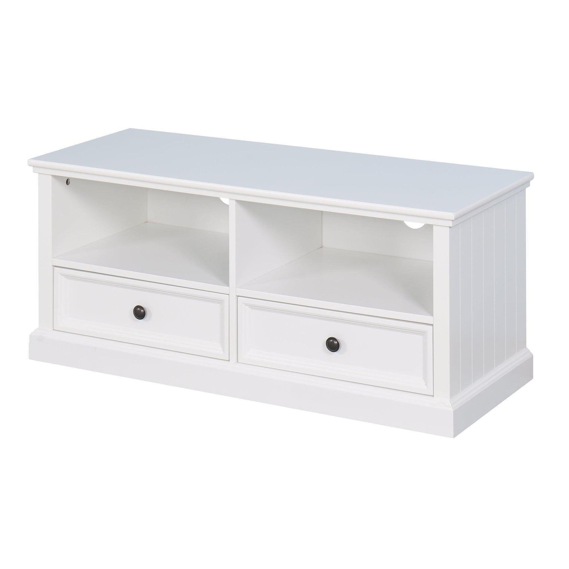 Living Room Wooden White TV Cabinet with 2 Drawers FredCo