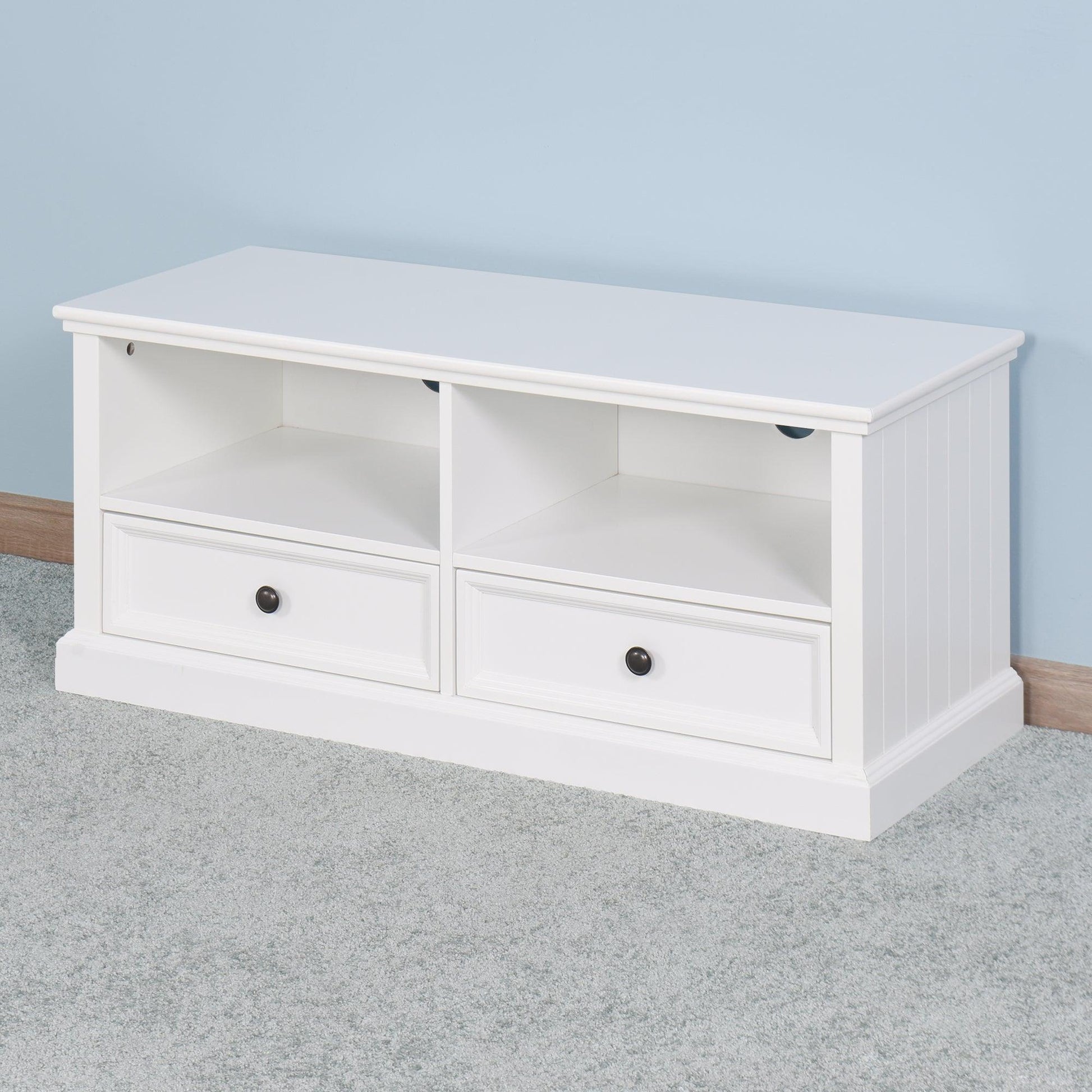 Living Room Wooden White TV Cabinet with 2 Drawers FredCo