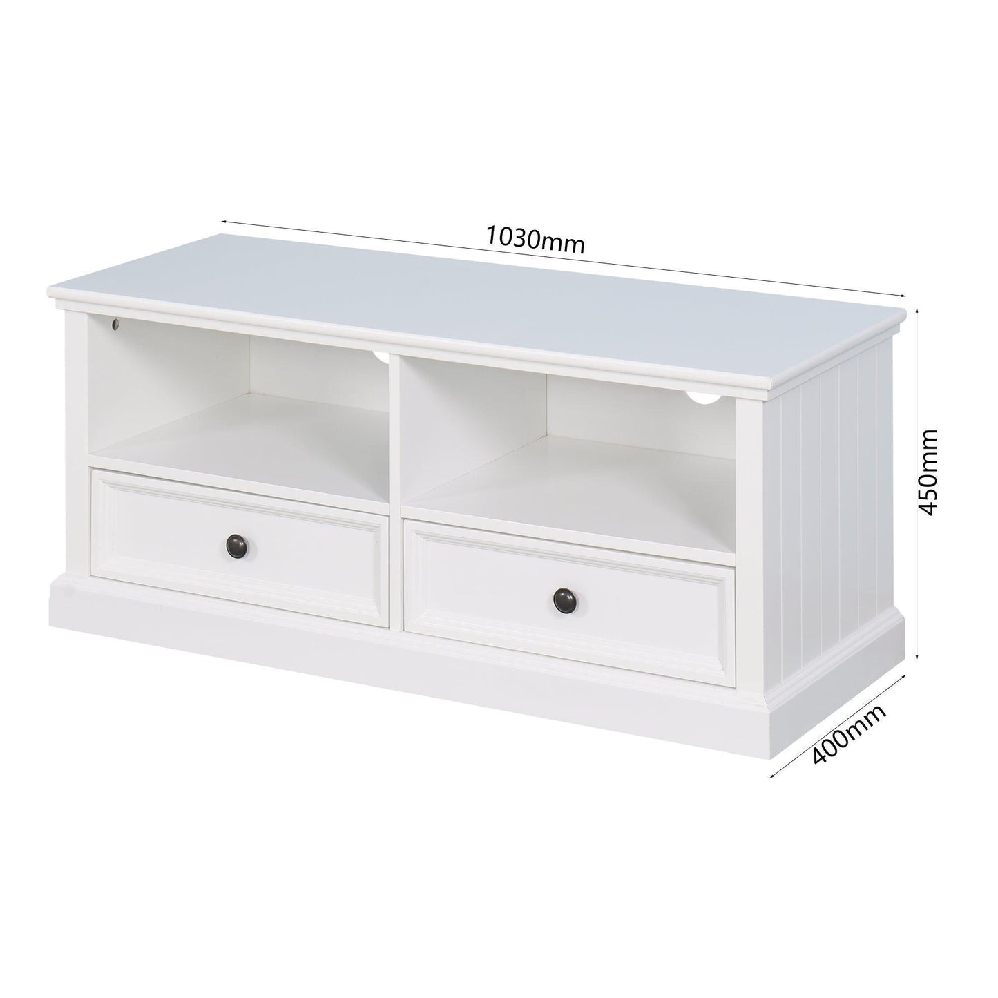 Living Room Wooden White TV Cabinet with 2 Drawers FredCo