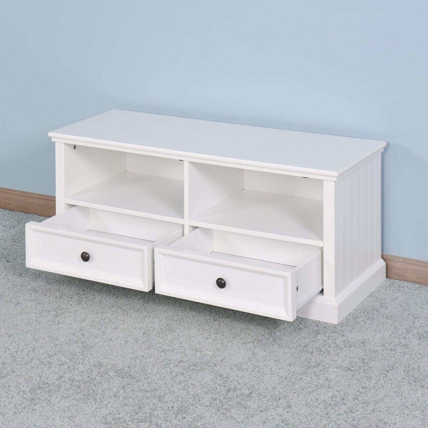 Living Room Wooden White TV Cabinet with 2 Drawers FredCo