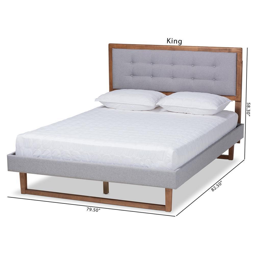 Livinia Modern Transitional Light Grey Fabric Upholstered and Ash Walnut Brown Finished Wood Queen Size Platform Bed FredCo