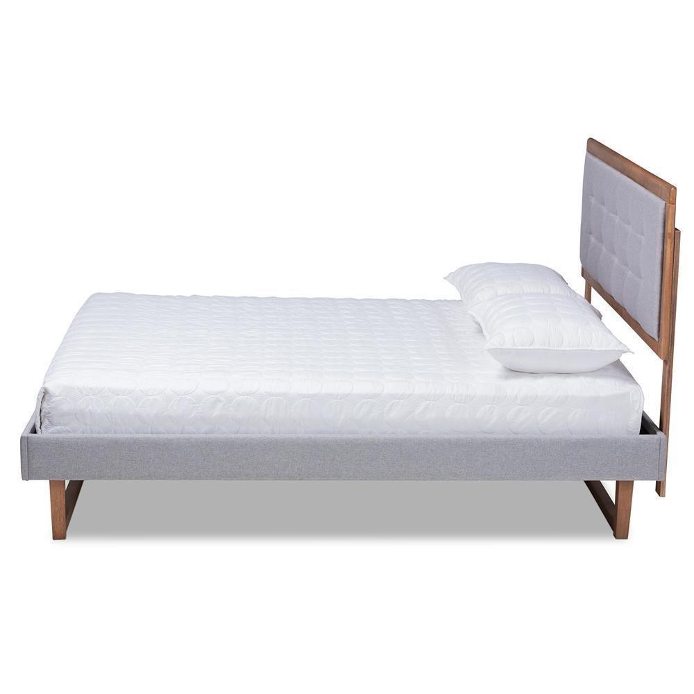 Livinia Modern Transitional Light Grey Fabric Upholstered and Ash Walnut Brown Finished Wood Queen Size Platform Bed FredCo