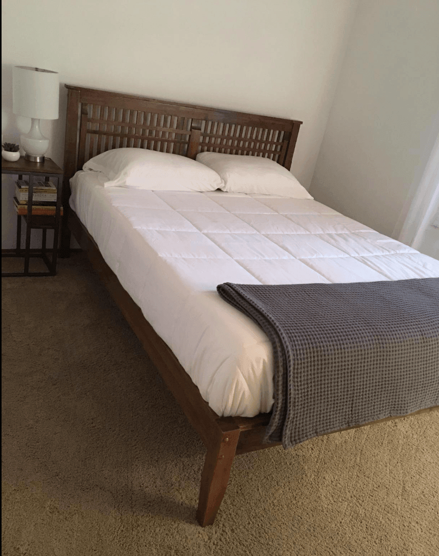 Loafey Mid-Century Modern Solid Walnut Wood Window-Pane Style Full Size Platform Bed FredCo