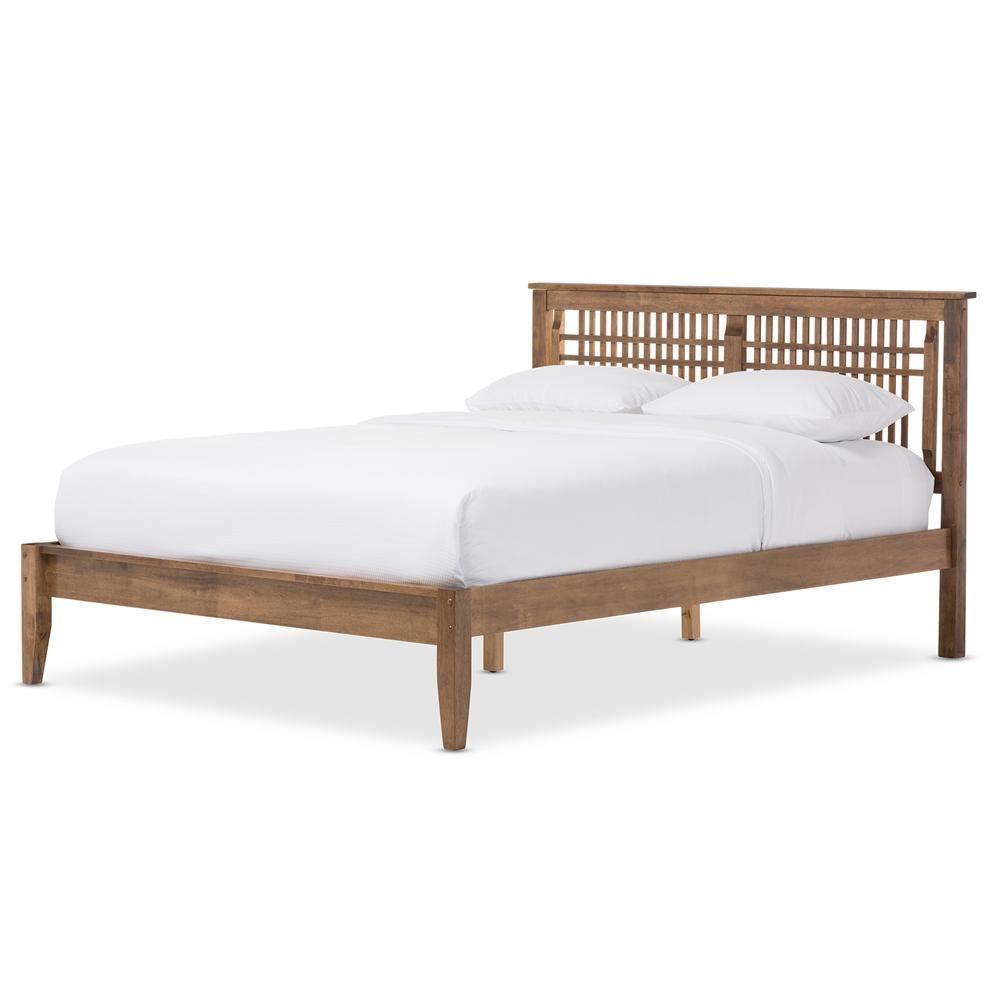 Loafey Mid-Century Modern Solid Walnut Wood Window-Pane Style Queen Size Platform Bed FredCo