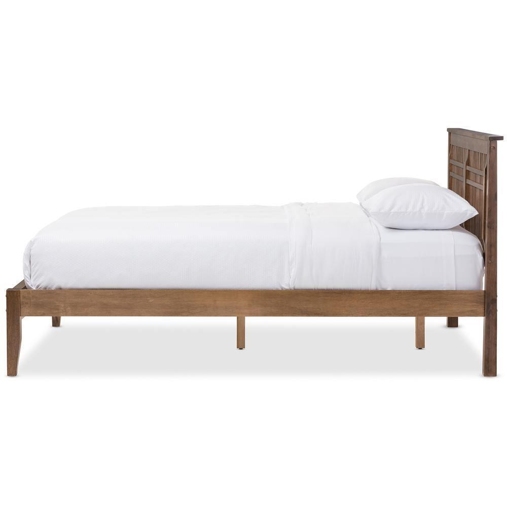 Loafey Mid-Century Modern Solid Walnut Wood Window-Pane Style Queen Size Platform Bed FredCo