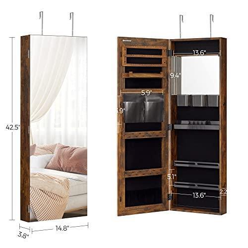Lockable Jewelry Cabinet Armoire, Mirror Rustic Brown FredCo
