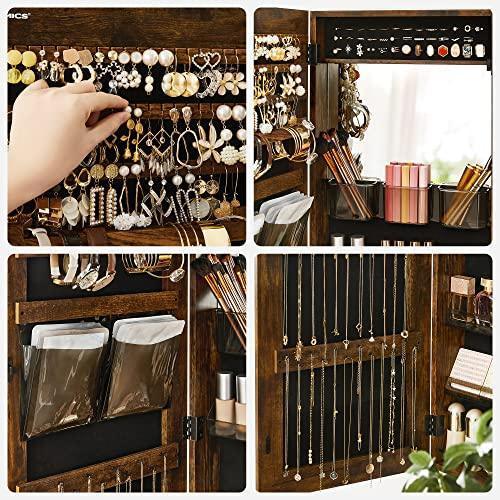 Lockable Jewelry Cabinet Armoire, Mirror Rustic Brown FredCo